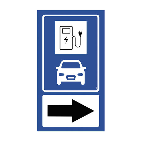Pictogram/ bord Dibond | Parkeerplaats opladen - met pijl rechts | 2 formaten